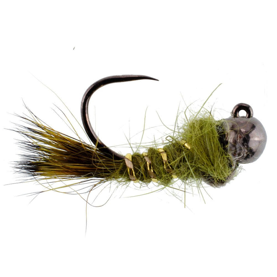 3 Pack Black Tungsten Bead Tactical Olive Hares Ear Czech Nymph Euro Nymphing Fly - Hook Size 14 - Get Tight Gear