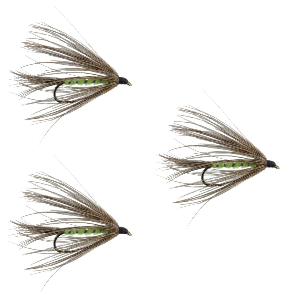 3 Pack Carey Special Soft Hackle Grouse and Bright Green Wet Fly - Hook Size 10 - Get Tight Gear