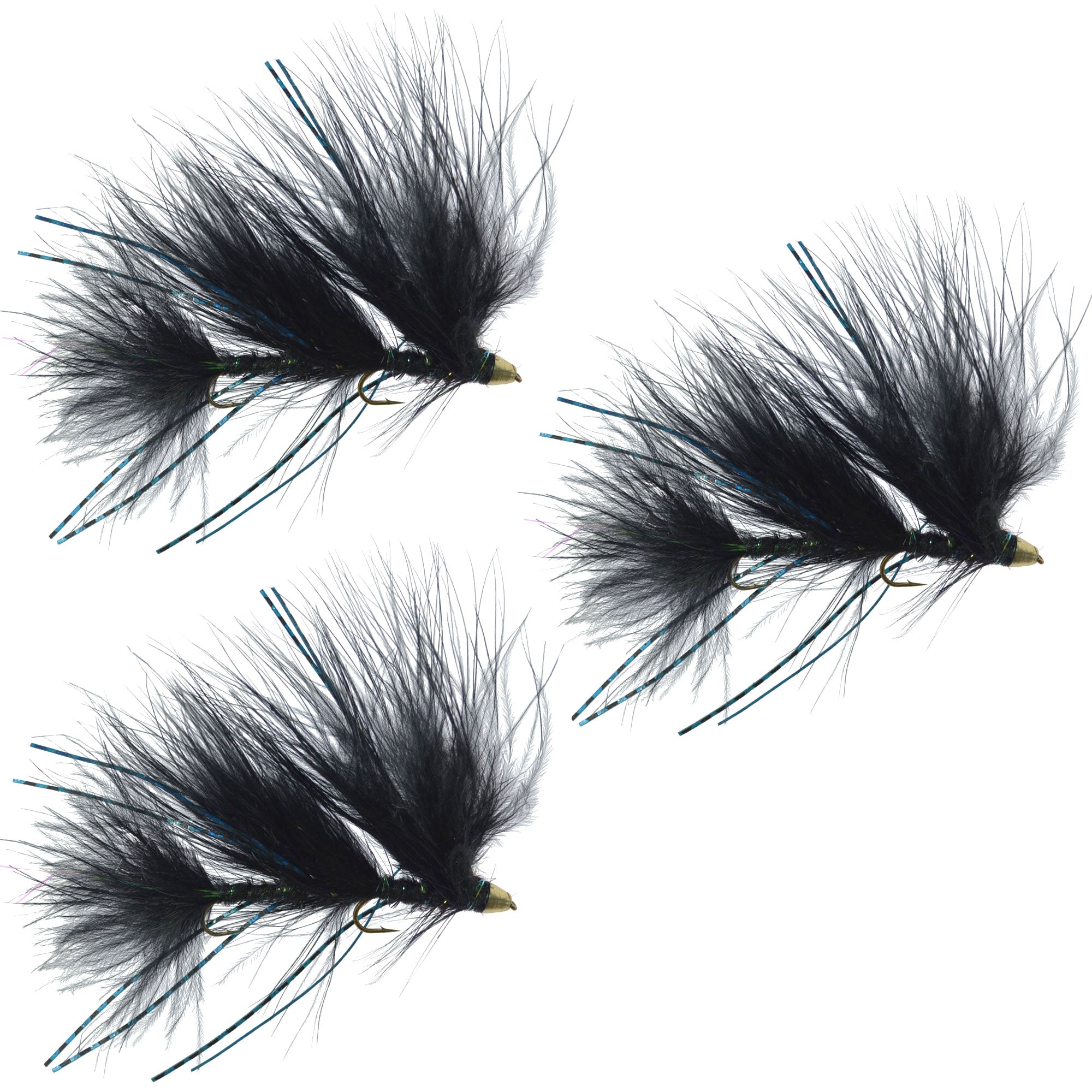 3 Pack Circus Peanut Envy Streamer Black - Size 6 - Articulated Trout Bass Steelhead Salmon and Bass Fly Fishing Flies - Get Tight Gear