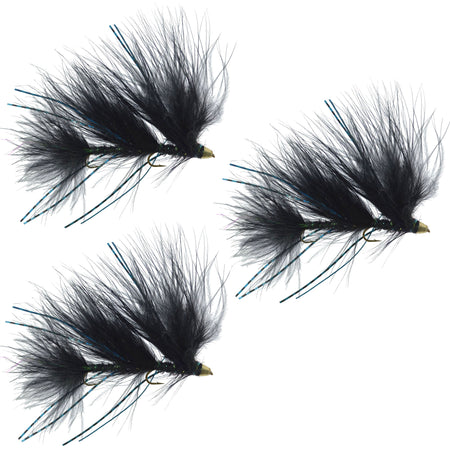 3 Pack Circus Peanut Envy Streamer Black - Size 6 - Articulated Trout Bass Steelhead Salmon and Bass Fly Fishing Flies - Get Tight Gear