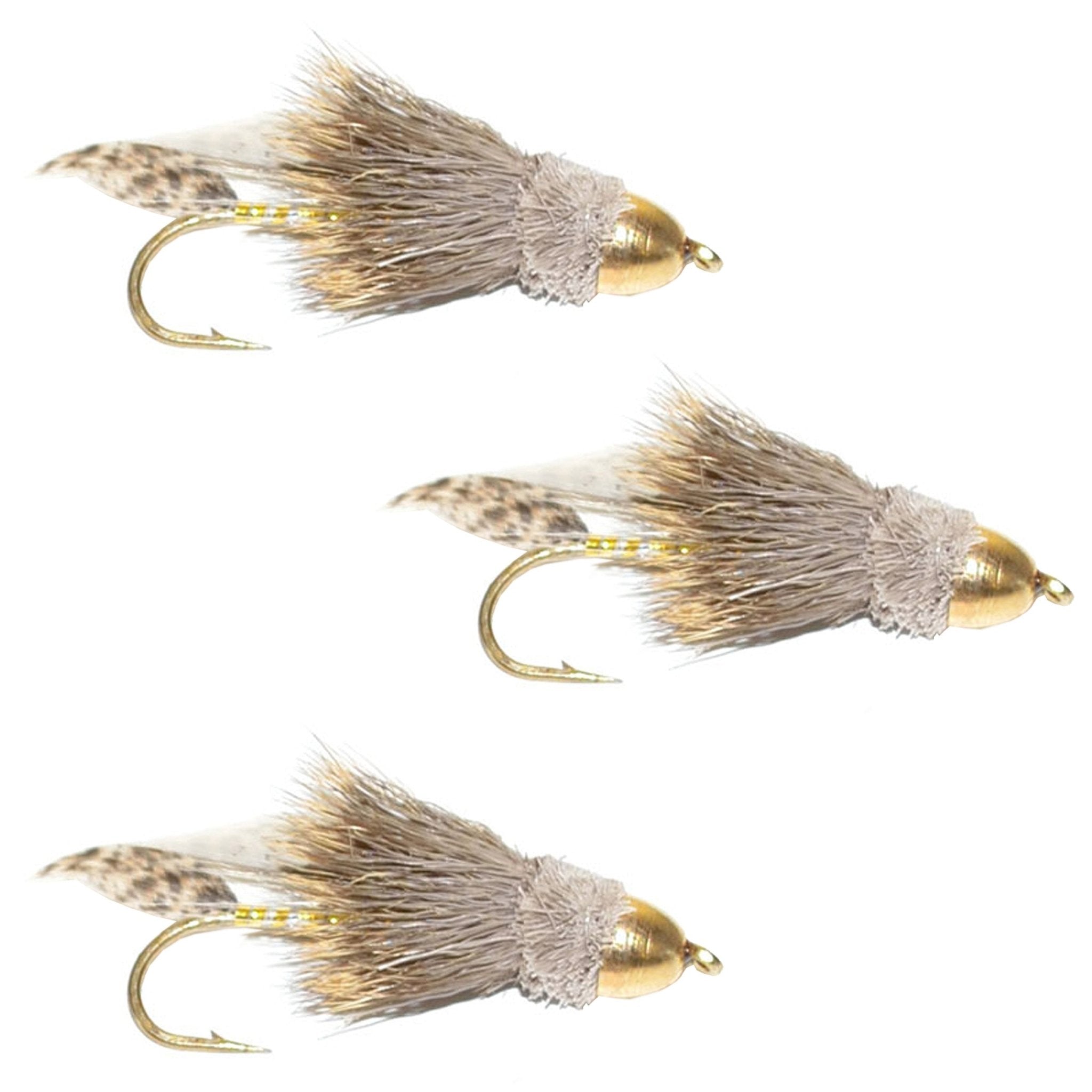 3 Pack Cone Head Muddler Minnow Trout and Bass Streamer Fly - Hook Size 10 - Get Tight Gear