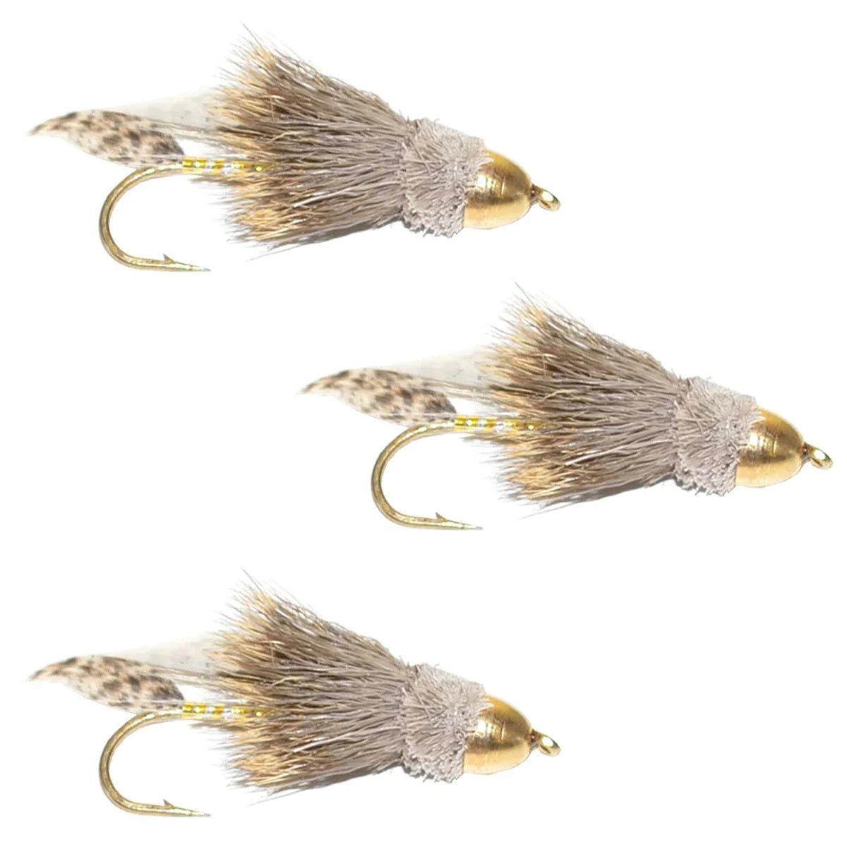 3 Pack Cone Head Muddler Minnow Trout and Bass Streamer Fly - Hook Size 4 - Get Tight Gear