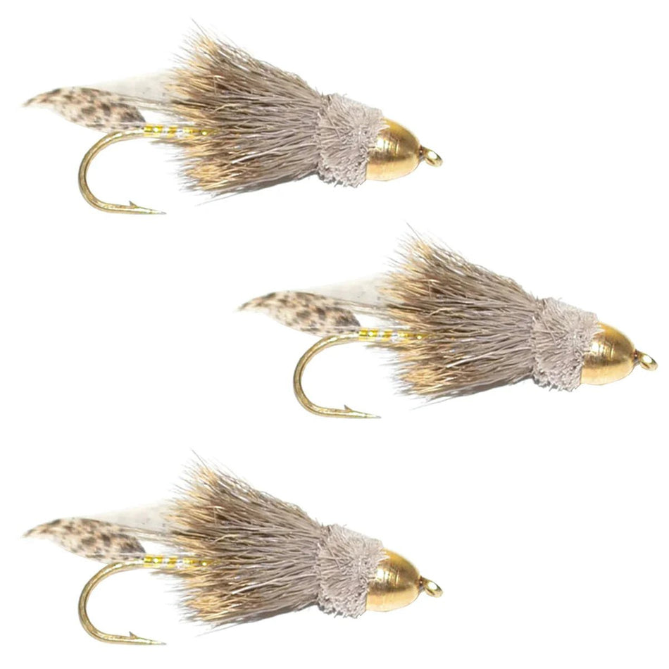 3 Pack Cone Head Muddler Minnow Trout and Bass Streamer Fly - Hook Size 4 - Get Tight Gear