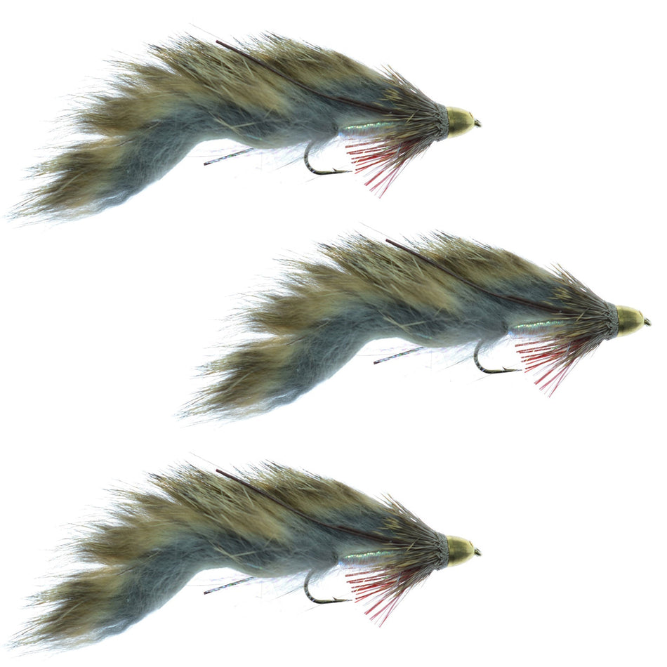 3 Pack ConeHead Zuddler Trout and Bass Streamer Fly - Lunchables - Natural - Hook Size 4 - Get Tight Gear