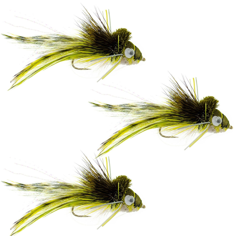 3 Pack Deer Hair Diver Size 4 - Swimming Frog Bass Fly Fishing Bug Wide Gape Bass Hooks With Weed Guard - Get Tight Gear