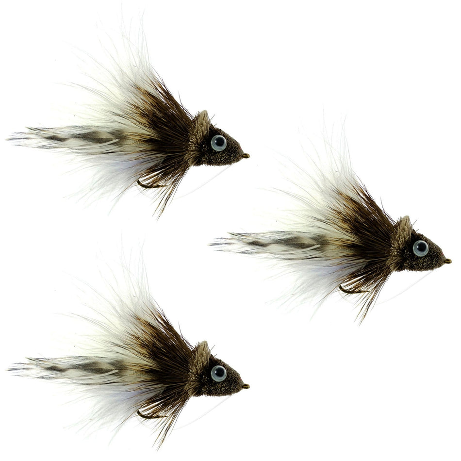 3 Pack Deer Hair Diver Size 4 - White Marabou Bass Fly Fishing Bug Wide Gape Bass Hooks With Weed Guard - Get Tight Gear