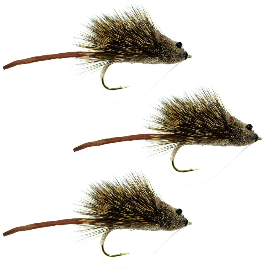 3 Pack Deer Hair Scruffy Rat Size 2 - Bass Fly Fishing Bug Wide Gape Bass Hooks With Weed Guard - Get Tight Gear