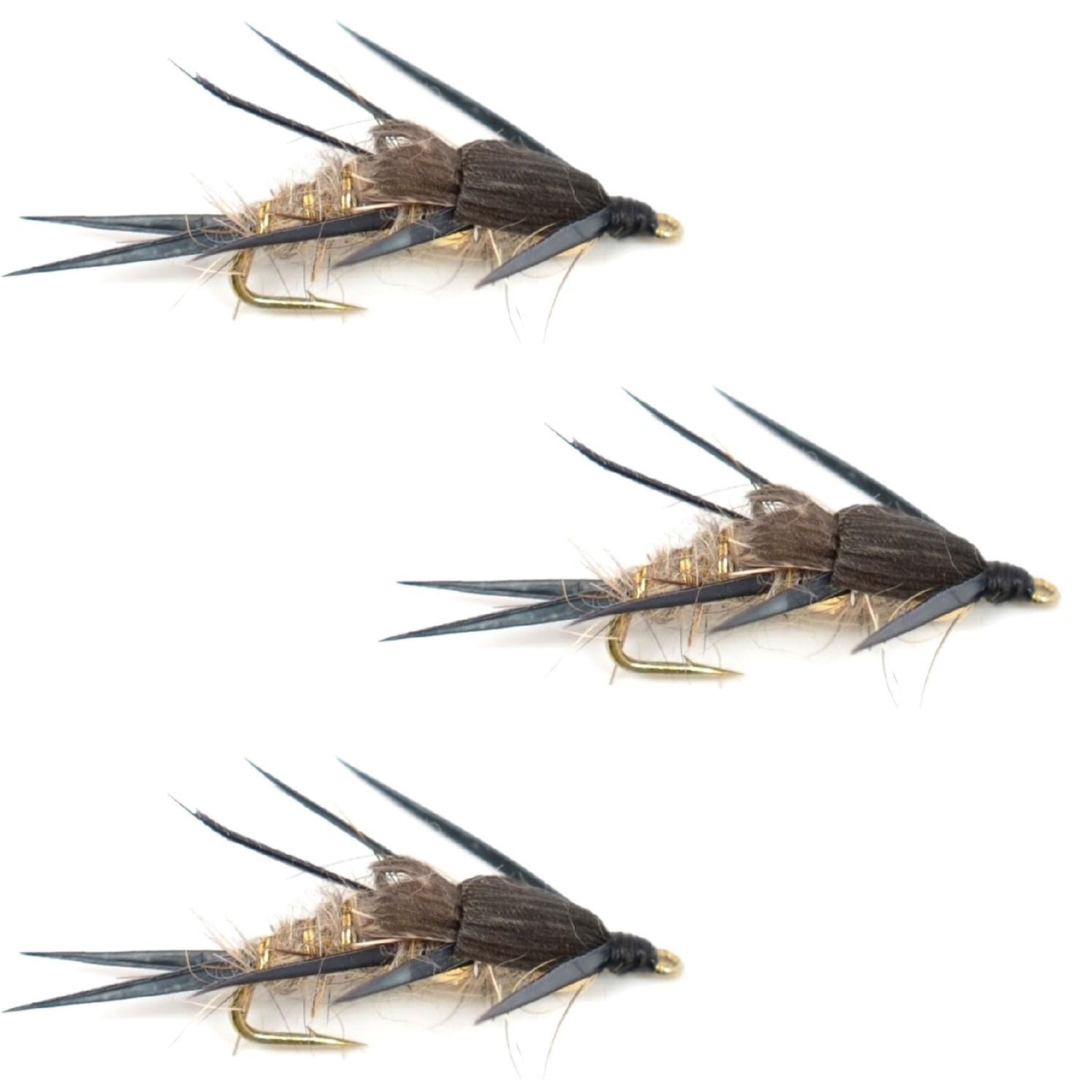 3 Pack Double Bead Black Biot Legs Gold Ribbed Hare's Ear Nymph Fly Fishing Flies Hook Size 8 - Get Tight Gear