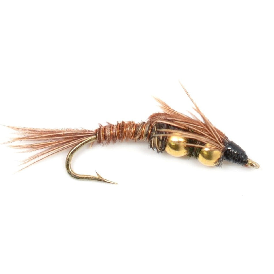 3 Pack Double Bead Pheasant Tail Nymph Fly Fishing Flies Hook Size 10 - Get Tight Gear