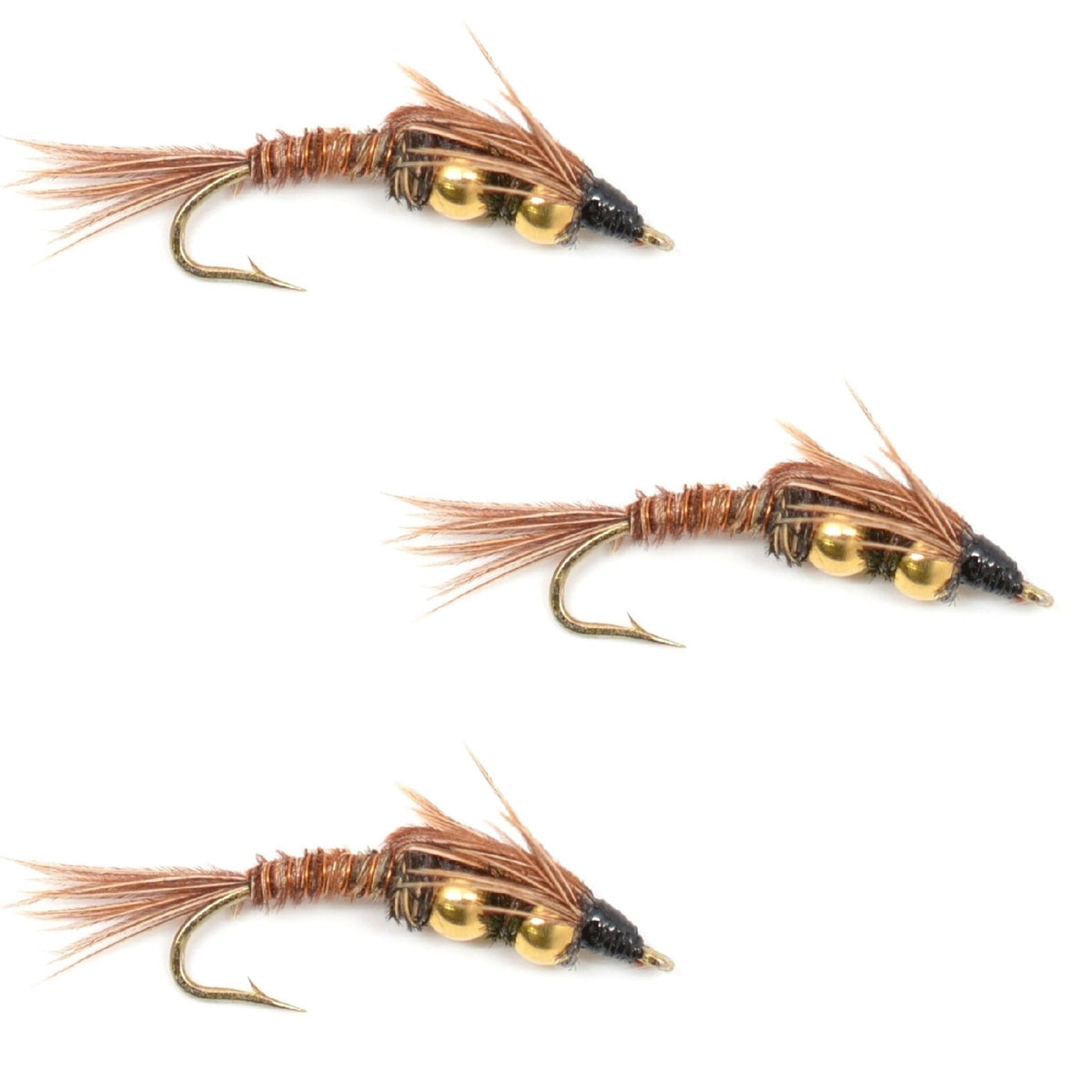 3 Pack Double Bead Pheasant Tail Nymph Fly Fishing Flies Hook Size 10 - Get Tight Gear