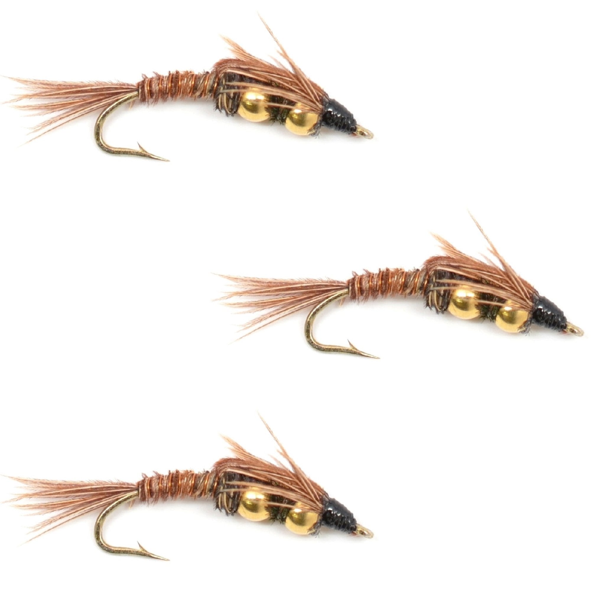 3 Pack Double Bead Pheasant Tail Nymph Fly Fishing Flies Hook Size 10 - Get Tight Gear