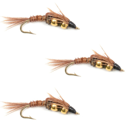 3 Pack Double Bead Pheasant Tail Nymph Fly Fishing Flies Hook Size 10 - Get Tight Gear