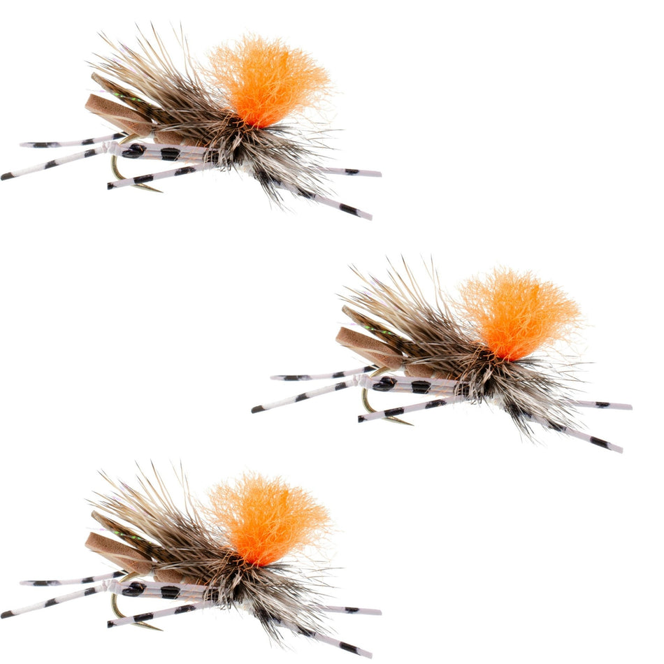 3 Pack Feth Hopper Tan - Foam Grasshopper Fly Pattern - Hook Size 10 - Get Tight Gear