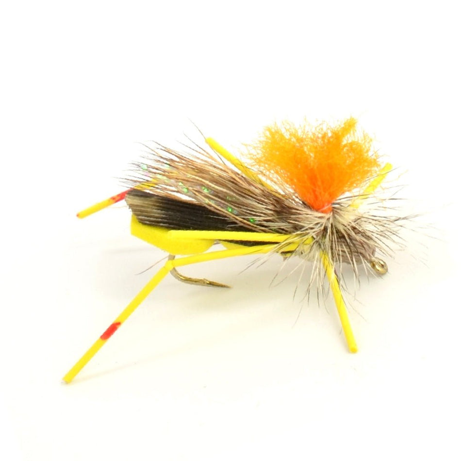 3 Pack Feth Hopper Yellow - Foam Grasshopper Fly Pattern - Hook Size 10 - Get Tight Gear