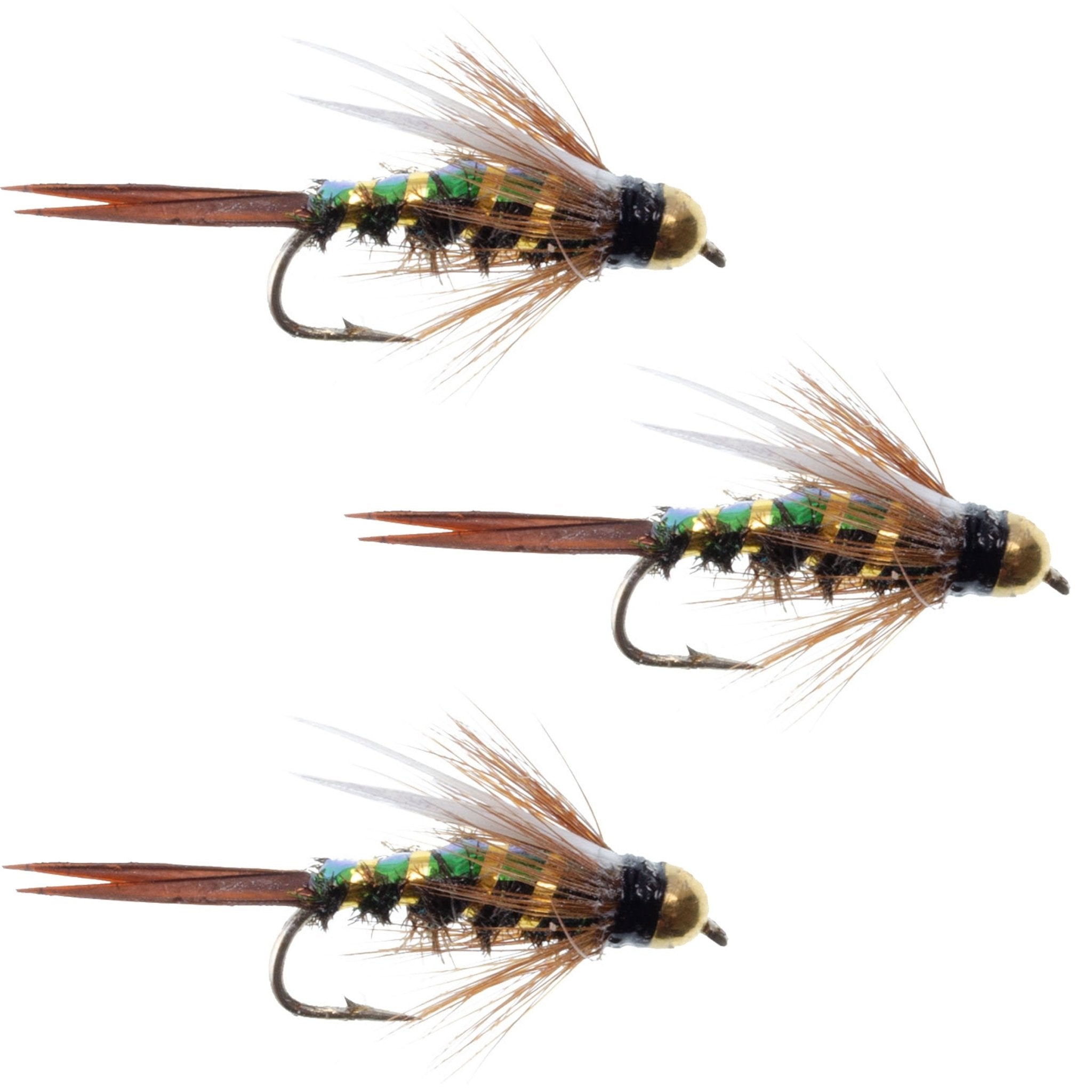 3 Pack Flash Back Tungsten Bead Head Prince Nymph Fly Fishing Flies - Hook Size 10 - Get Tight Gear