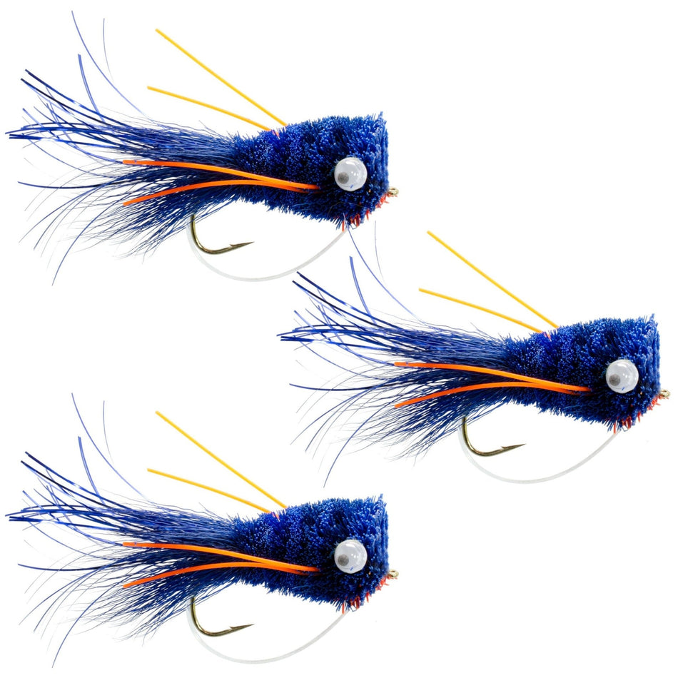 3 Pack Flashtail Bass Popper Size 6 - Blue Orange Bass Fly Fishing Bug Wide Gape Bass Hooks With Weed Guard - Get Tight Gear