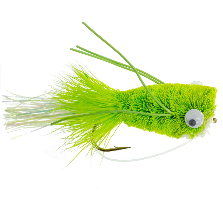 3 Pack Flashtail Bass Popper Size 6 - Chartreuse Bass Fly Fishing Bug Wide Gape Bass Hooks With Weed Guard - Get Tight Gear