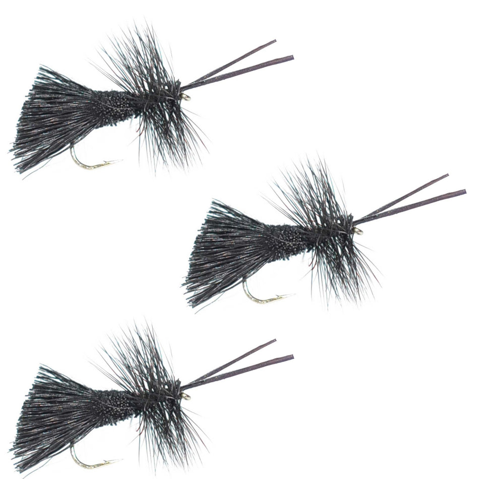 3 Pack Goddard Caddis Black Dry Fly - Hook Size 16 - Get Tight Gear