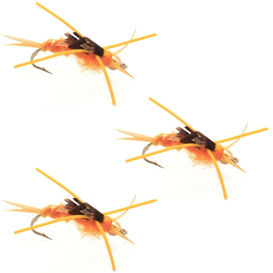 3 Pack Gold Bead Kaufmann's Golden Stone Fly with Rubber Legs - Stonefly Wet Fly - Hook Size 10 - Get Tight Gear