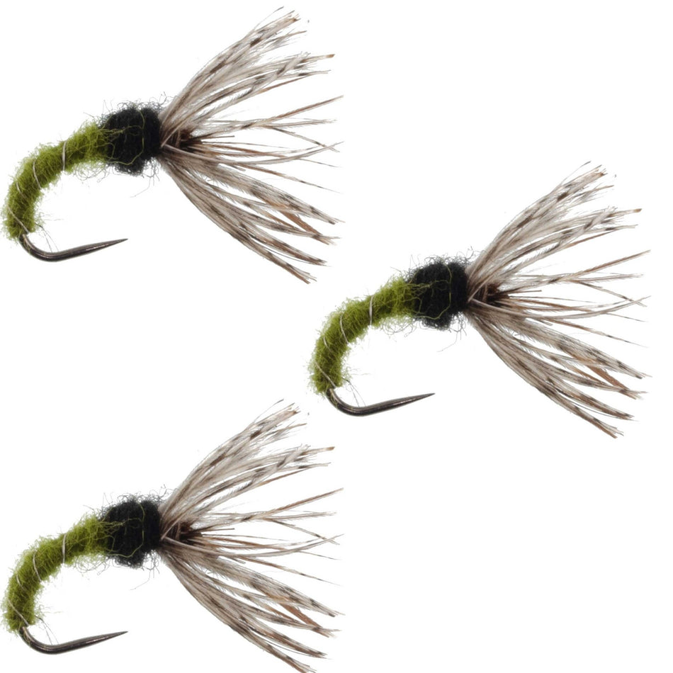 3 Pack Olive Zebra Sakasa Kebari - Tenkara Flies - Size 14 - Get Tight Gear
