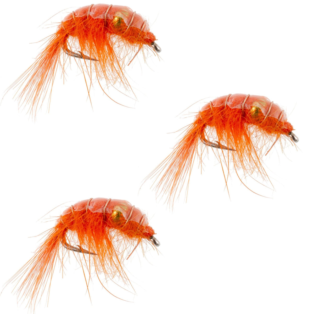 3 Pack Orange Beaded Shrimp Scud Pattern - Size 12 - Tailwater Lake Fly Fishing Nymph Flies - Get Tight Gear