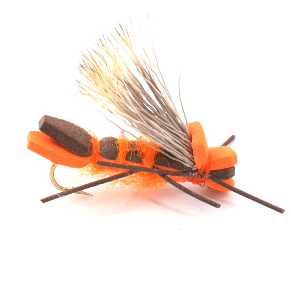 3 Pack Orange Godzilla Hopper - Foam Grasshopper or Adult Salmonfly Fly Pattern - Hook Size 10 - Get Tight Gear