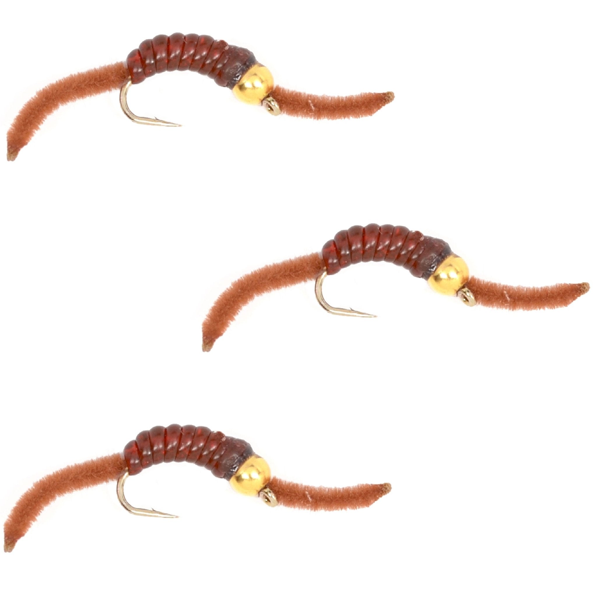 3 Pack San Juan Bead Head Power Worm Brown V - Rib - Hook Size 10 - Get Tight Gear