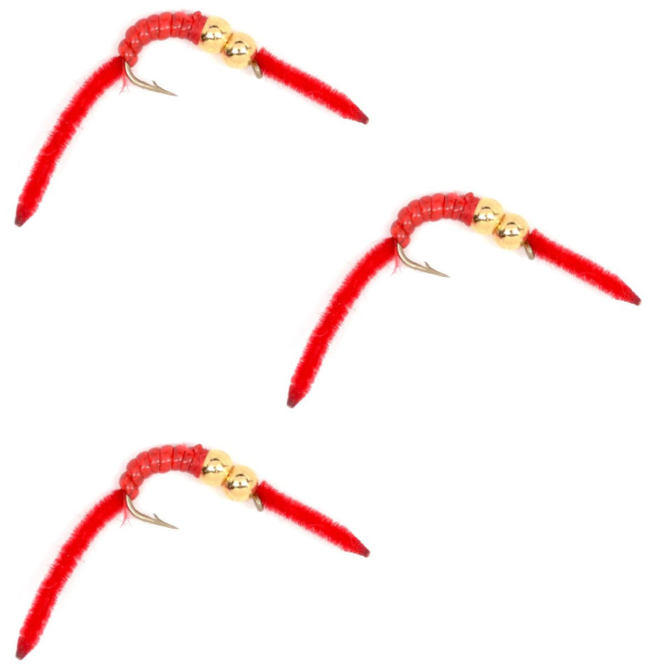3 Pack San Juan Double Bead Power Worm Red V - Rib - Hook Size 10 - Get Tight Gear