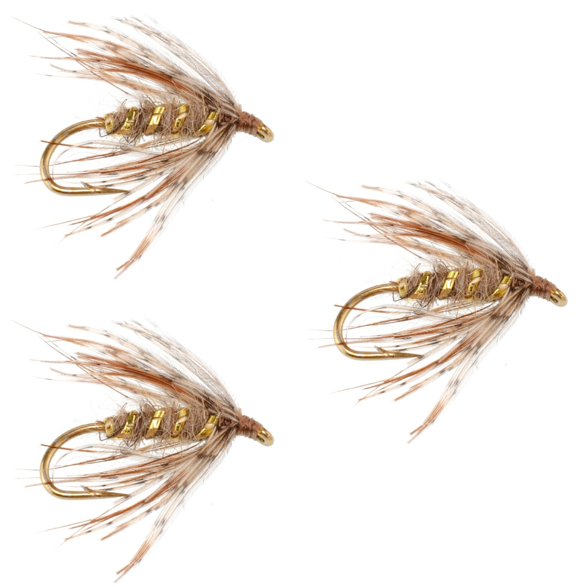 3 Pack Soft Hackle March Brown Partridge Fly Fishing Wet Flies - Hook Size 12 - Get Tight Gear