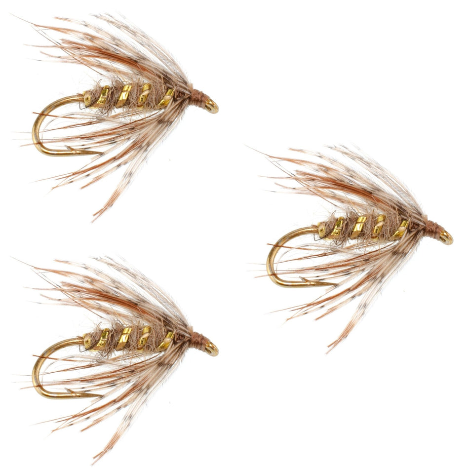 3 Pack Soft Hackle March Brown Partridge Fly Fishing Wet Flies - Hook Size 12 - Get Tight Gear