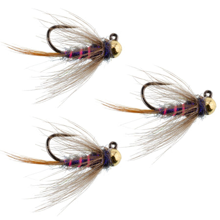 3 Pack Tungsten Bead Duracell Jigged Czech Nymph Euro Nymphing Fly - Hook Size 12 - Get Tight Gear