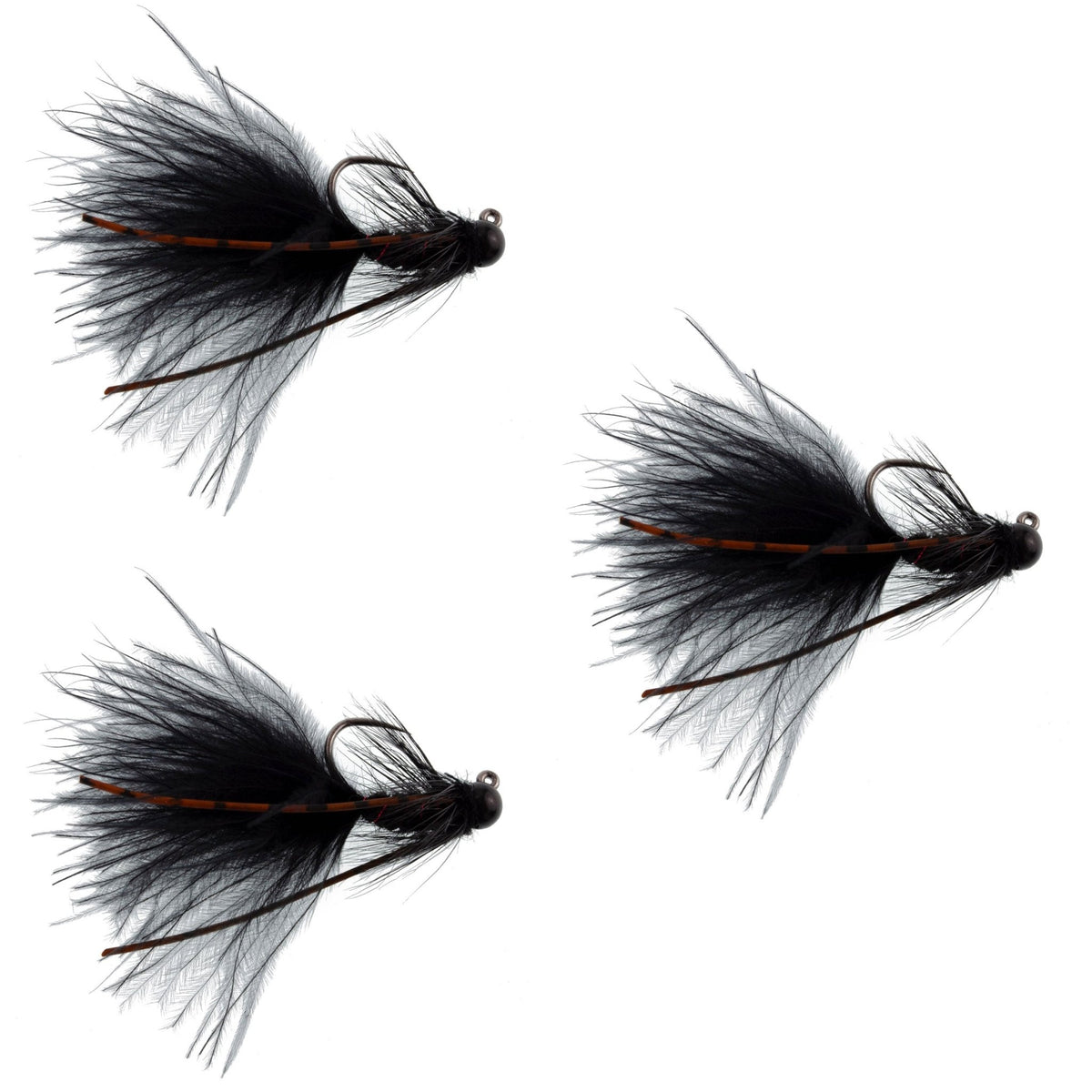 3 Pack Tungsten Bead Tactical Black Mini Bugger Czech Nymph Euro Nymphing Fly - 3 Flies Size 12 - Get Tight Gear