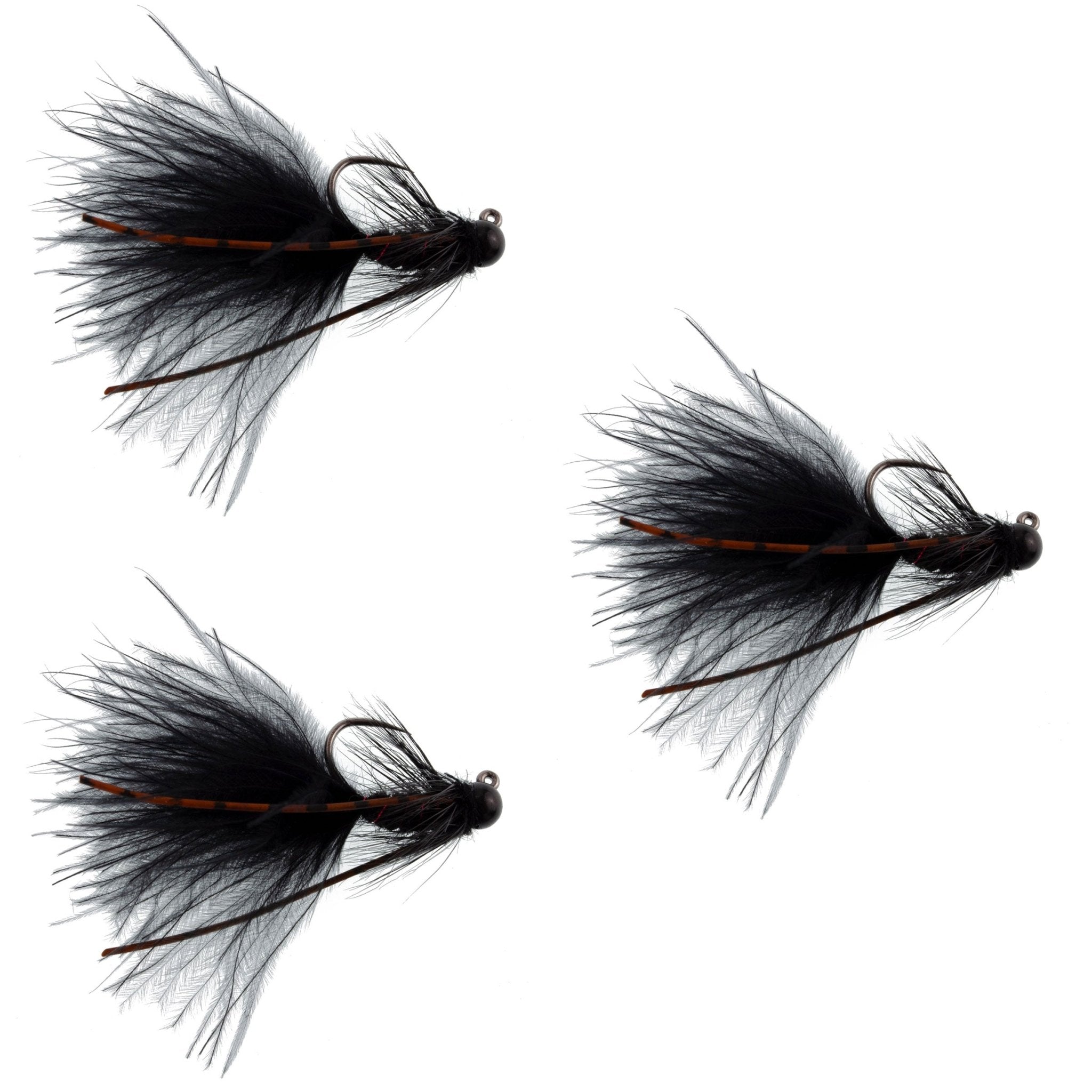 3 Pack Tungsten Bead Tactical Black Mini Bugger Czech Nymph Euro Nymphing Fly - 3 Flies Size 12 - Get Tight Gear