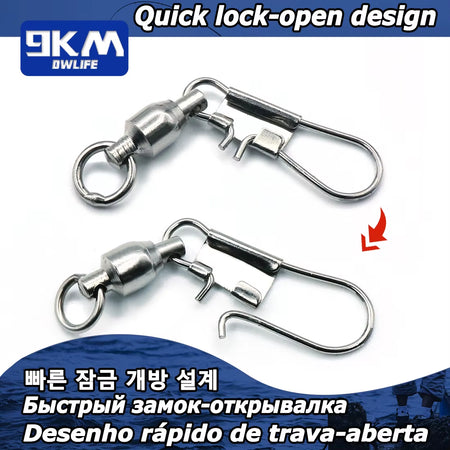 Professional Stainless Steel Snap Fishing Swivels with Ball Bearing Interlock - Available in Packs of 20 to 100 Pieces for Enhanced Fishing Performance