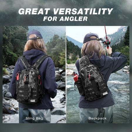 Ghosthorn Fishing Backpack with Rod Holder - Ultimate Tackle Sling Bag for Fly Fishing Enthusiasts - Perfect Gift for Men and Women