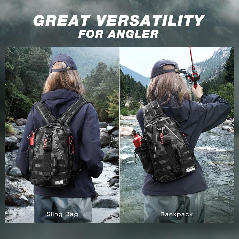 Ghosthorn Fishing Backpack with Rod Holder - Ultimate Tackle Sling Bag for Fly Fishing Enthusiasts - Perfect Gift for Men and Women