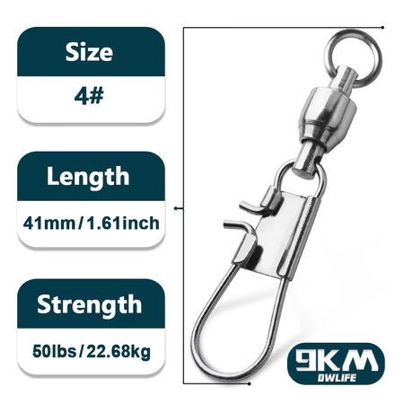 Professional Stainless Steel Snap Fishing Swivels with Ball Bearing Interlock - Available in Packs of 20 to 100 Pieces for Enhanced Fishing Performance