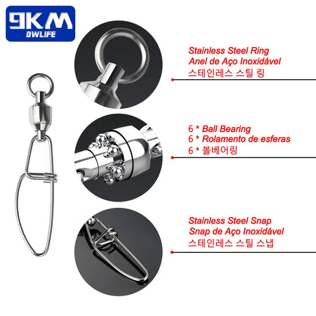 Stainless Steel Saltwater Fishing Swivels with Ball Bearing Snap - Available in Packs of 20 to 100 Interlock Connector Cross Lock Snaps