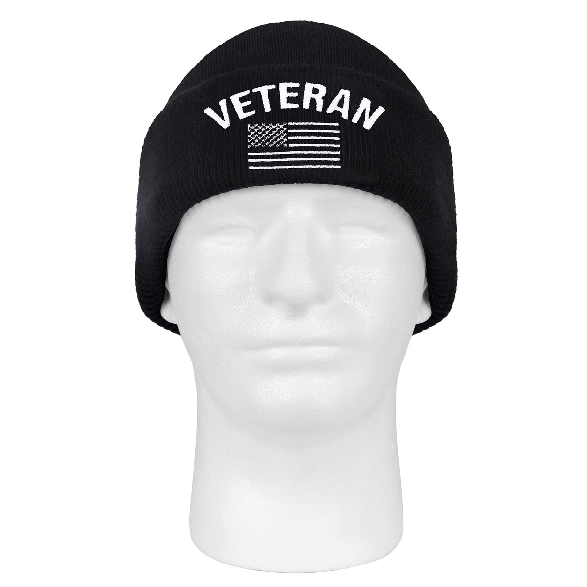 Rothco Veteran With US Flag Fine Knit Watch Cap - Black Black Size One Size