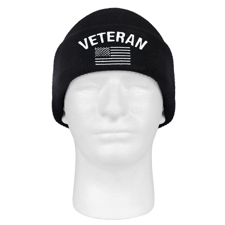Rothco Veteran With US Flag Fine Knit Watch Cap - Black Black Size One Size