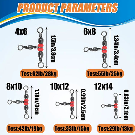 T-Shape Barrel Swivels - Three-Way Swivel Connectors for Fishing Tackle and Catfish Rigs