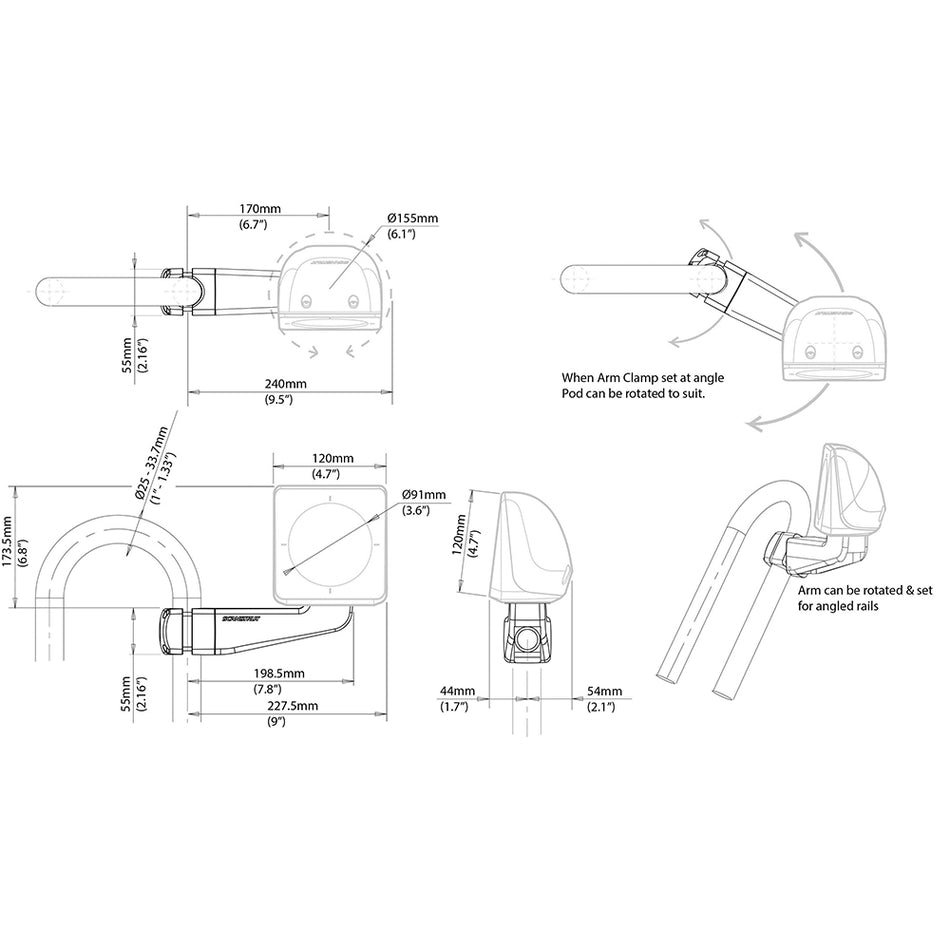 Módulo de instrumento individual Scanstrut Scanpod - Precortado - Montaje en brazo - Compatible con rieles de 1" a 1,3" [SPR-1I-AM]