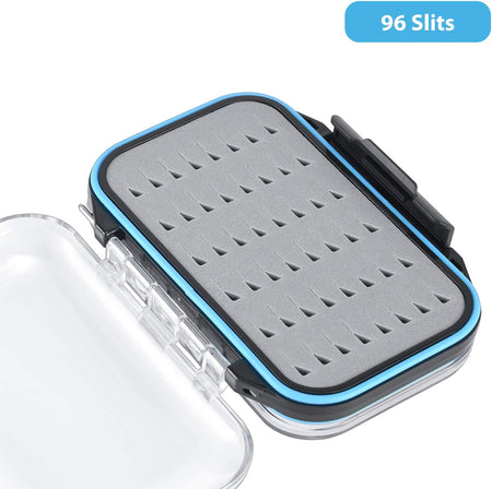 Gonex Fly Boxes for Fly Fishing Jig Boxes Two-Sided Waterproof Lightweight Fly Fishing Box Easy Grip Transparent Lid Fly Fishing Lures Box, 4.1"X 3.0"X 1.2", Grey