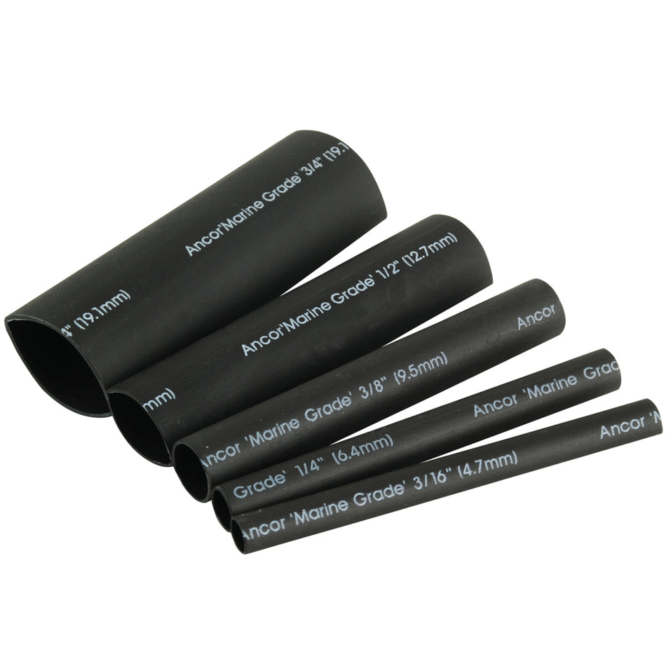 Ancor Schrumpfschlauch-Set mit selbstklebender Beschichtung – 8er-Pack, 3 Zoll, 20 bis 2/0 AWG, Schwarz [301503]