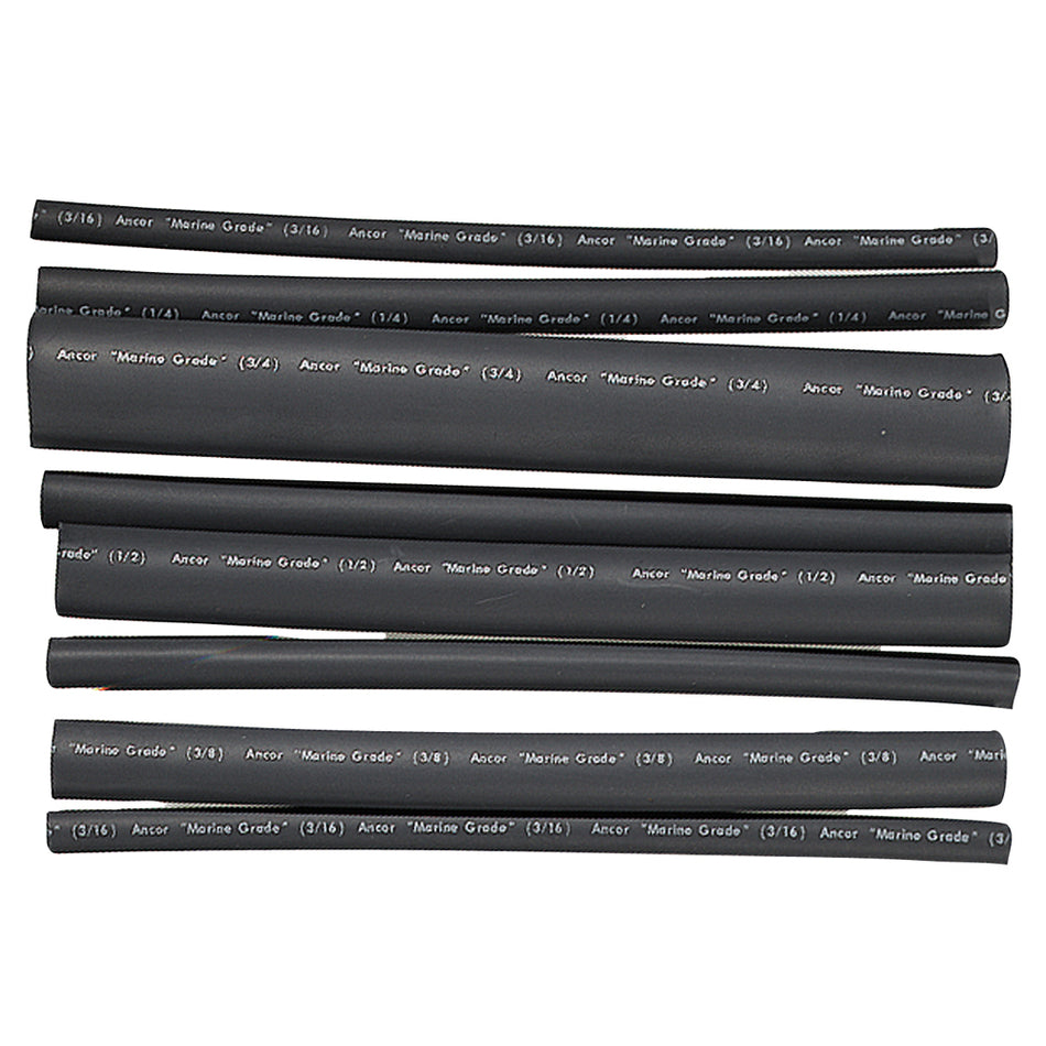 Ancor Schrumpfschlauch mit selbstklebender Beschichtung – sortiert, 8er-Pack, 6 Zoll, 20-2/0 AWG, Schwarz [301506]