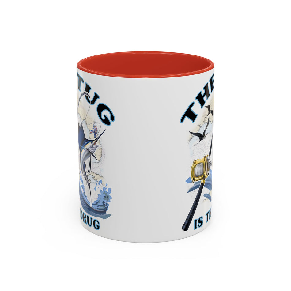 The Tug Is The Drug™ Fishing Enthusiast Accent Mug - Perfect Gift for Anglers, Coffee Lovers, Ocean Vibes, Fishing Gifts, Men & Women