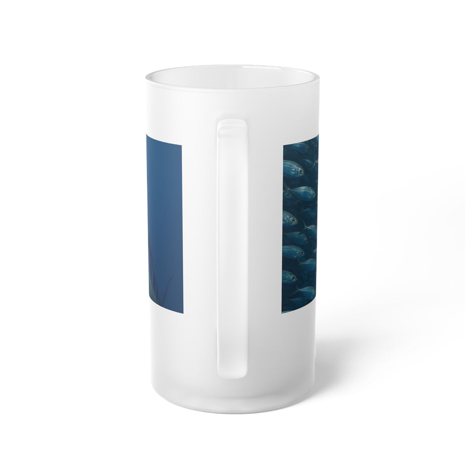 Frosted Glass Beer Mug - Blue Marlin Design for Ocean Lovers