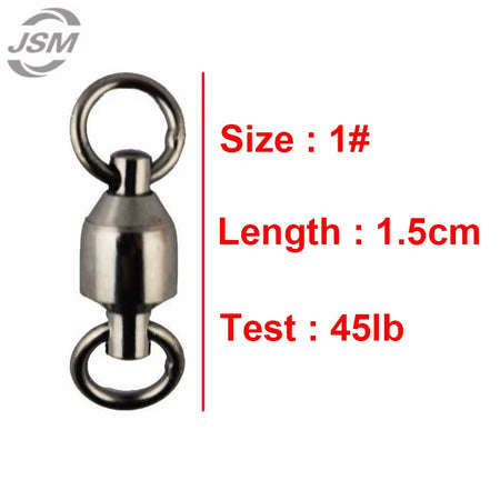 JSM 10Pcs Ball Bearing Fishing Swivel with Solid Ring Brass with Black Nickle Sea Fishing Swivels Connector Size 1 2 3 4 5 6 7 8