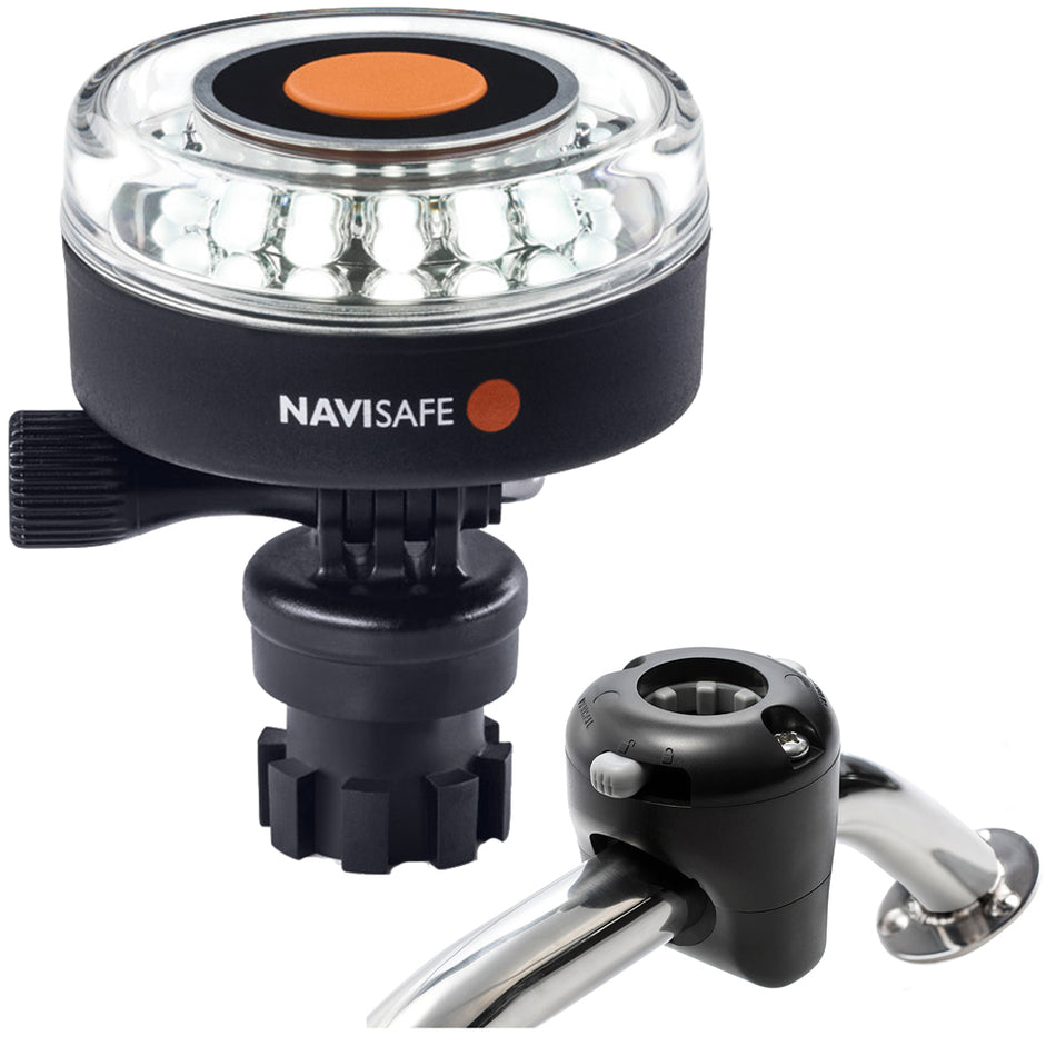 Navisafe Navilight 360 2NM Weiß mit Navimount-Basisschienenhalterung - Schwarz [040KIT]