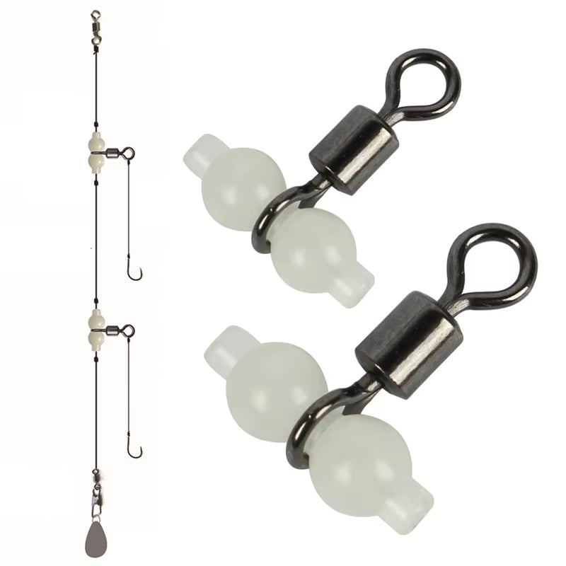 10-Piece Luminous Fishing Rolling Swivels Connectors Set for Night Fishing in Freshwater and Saltwater